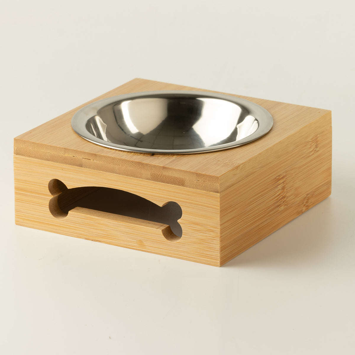 Cuencos para comida PAW - de acero inoxidable único (201) en soporte de madera - 12 cm