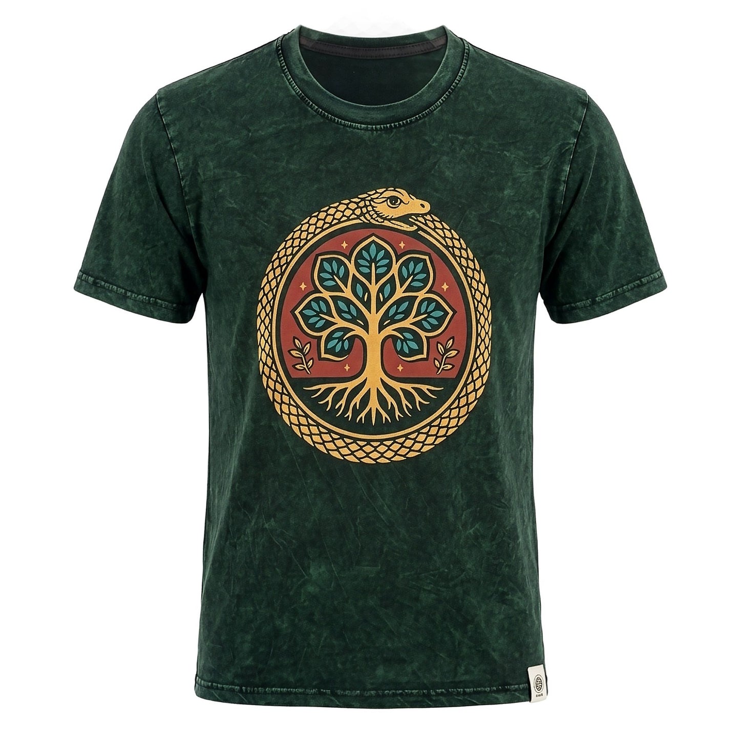 Nomad Sari Camiseta de algodón lavado a piedra - Árbol de la Vida - Verde - Grande