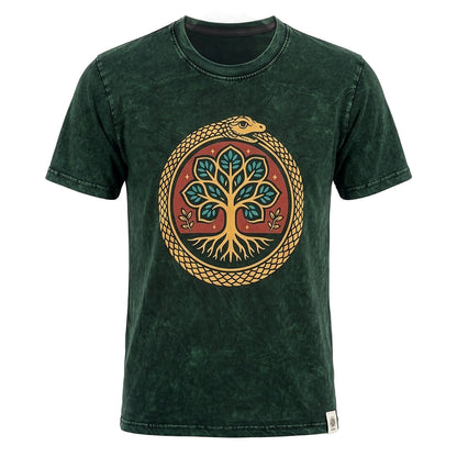 Nomad Sari Camiseta de algodón lavado a piedra - Árbol de la Vida - Verde - Grande