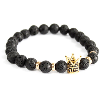 Pulsera Corona Dorada Piedra Lava