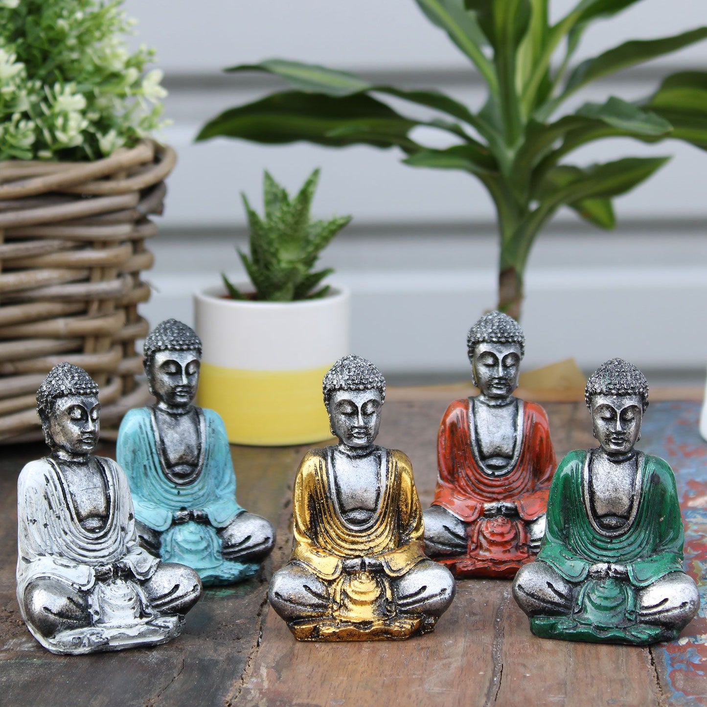 6 x Mini-Buddha in Silber (verschiedene Farben)