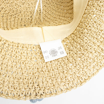 Chapeau de soleil souple en paille Nomad Sari - Fleurs beiges et bleues