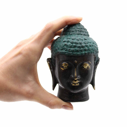 Cabeza de Buda de latón antiguo mediana