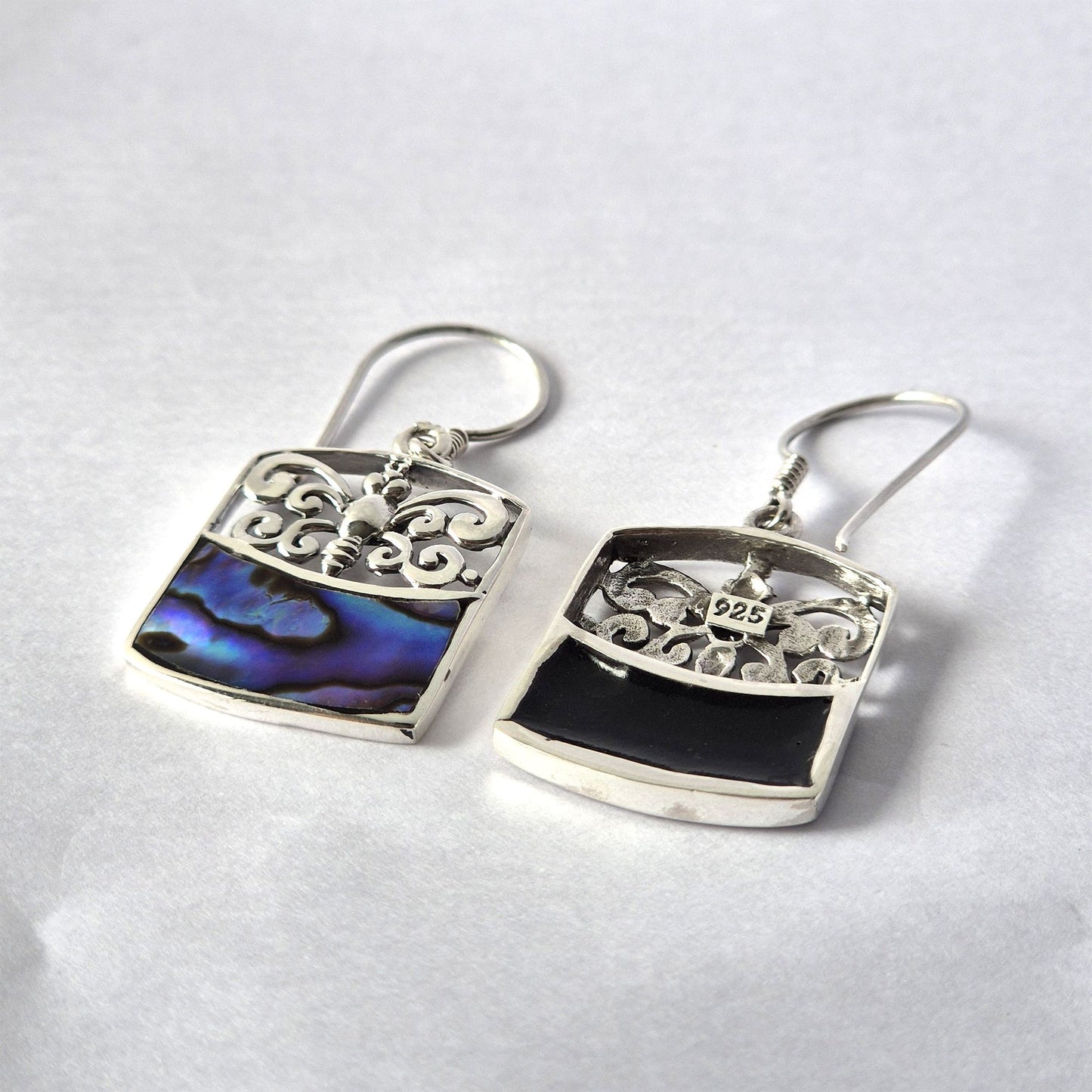 Boucles d'oreilles coquillage et argent - Libellule - Ormeau