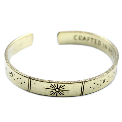Inspirierendes Armband - Messing Sonnenaufgang, Galaxie, Sterne, Erde