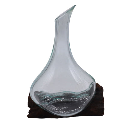Mini carafe en verre fusionné sur bois - 20 cm