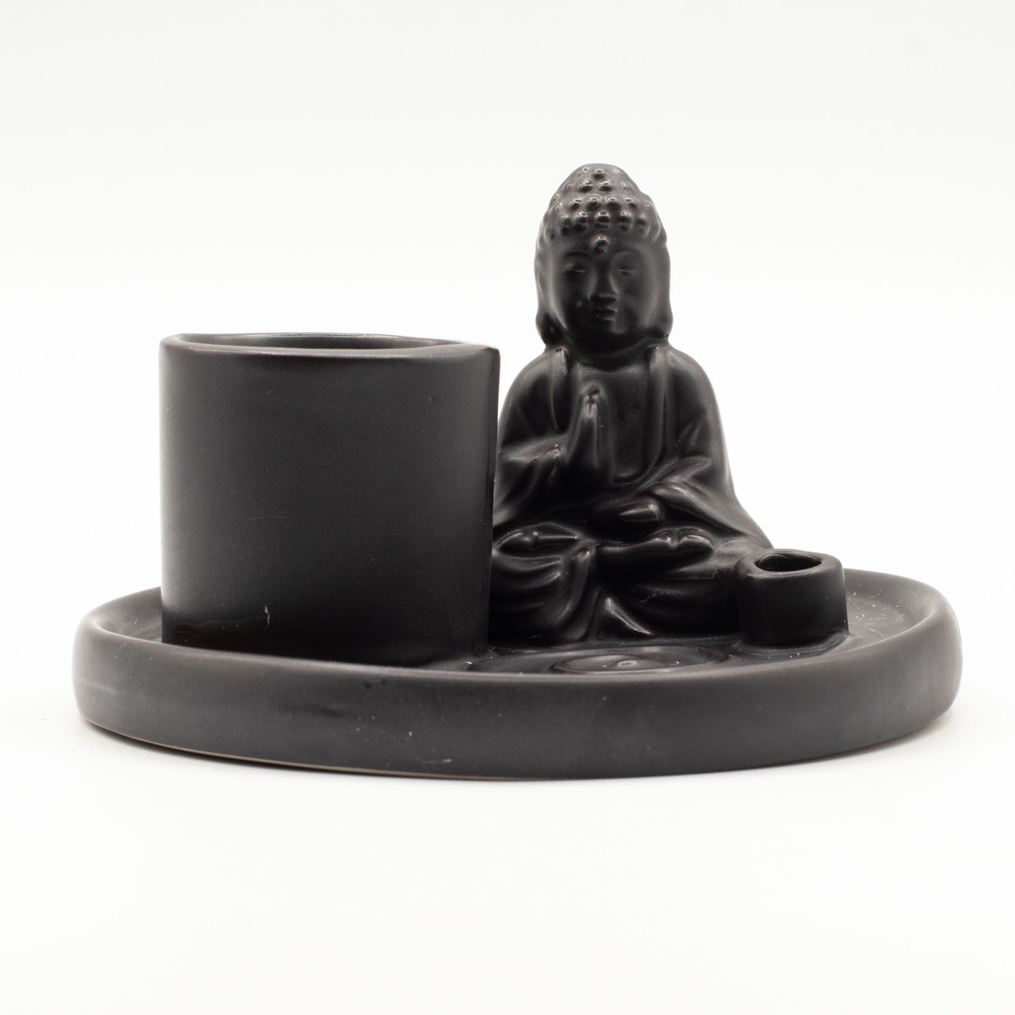 Porte-encens multifonctionnel Bouddha - Céramique noire mate