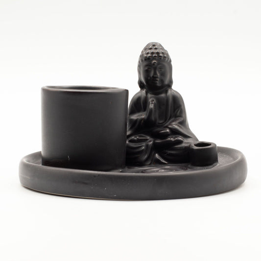 Multifunktionale Buddha-Räucherschale – Mattschwarze Keramik