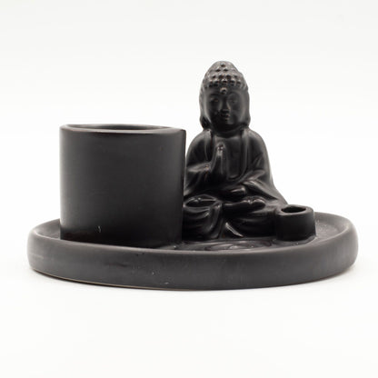 Porte-encens multifonctionnel Bouddha - Céramique noire mate