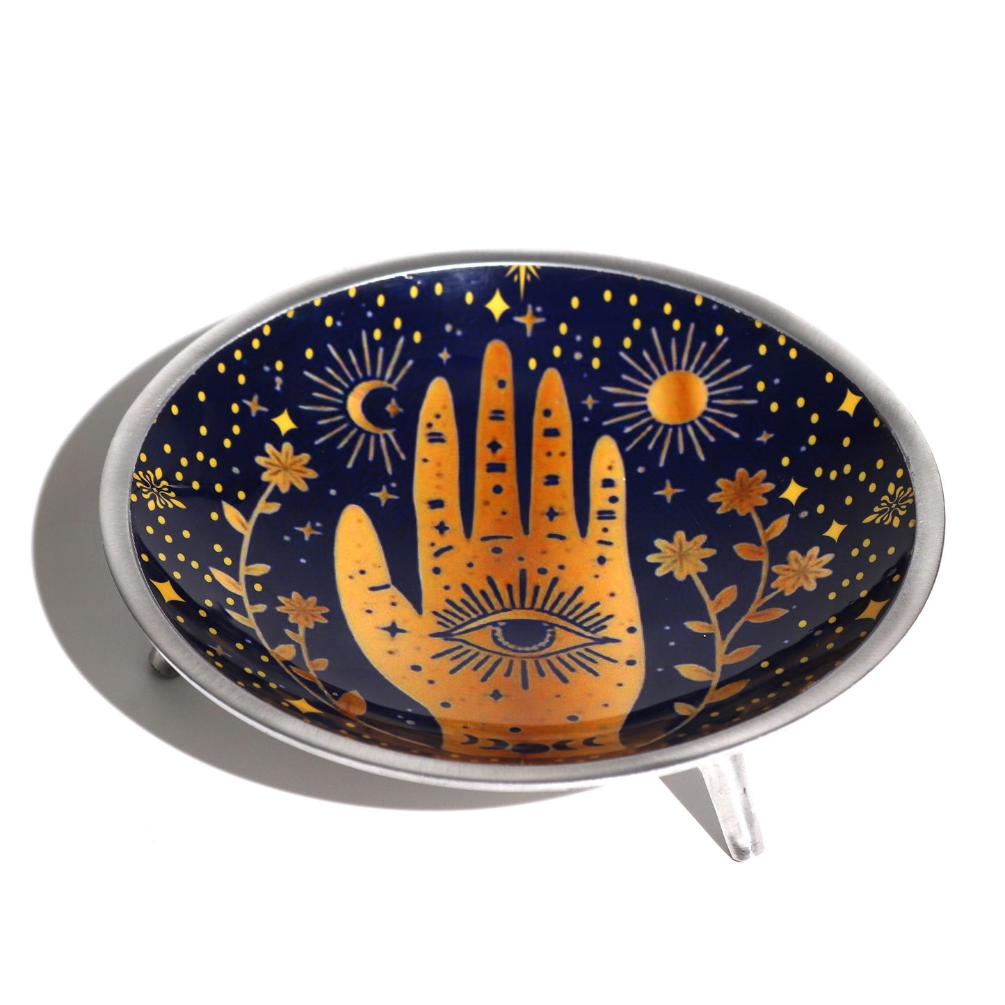 Dreibeiniger emaillierter Opferteller - Mitternachtsblaue Hamsa