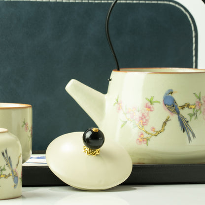 Juego de tetera para viaje y dos tazas - Pájaro Azul de la Dinastía Qing