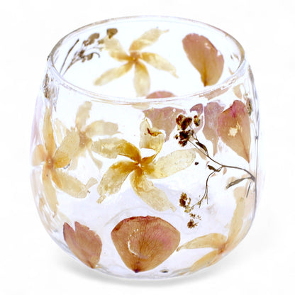 Bougeoir droit en verre floral naturel - rose - (8x8cm)