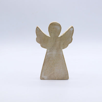 Ángel de Madera de Mango - Acabado Blanqueado - 13 cm