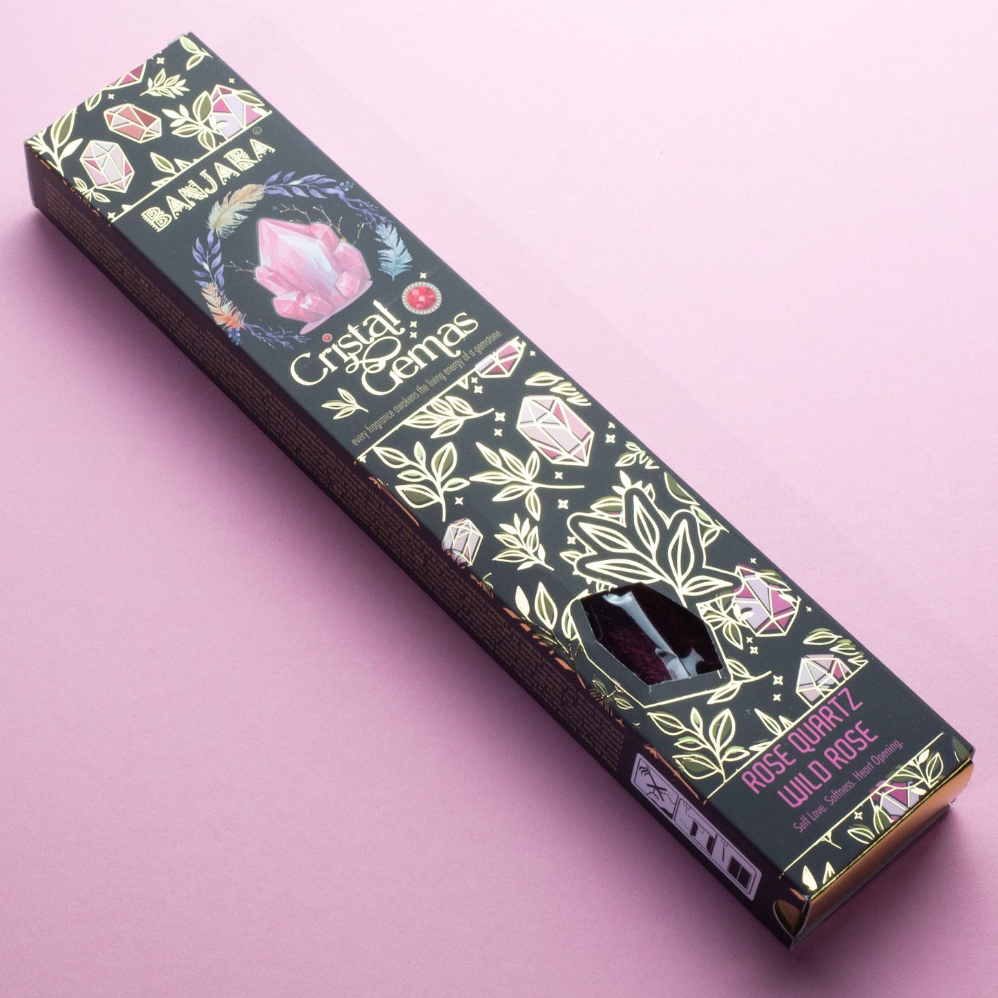 Banjara Cristal Gemas Varillas de incienso - Cuarzo Rosa Rosa Silvestre