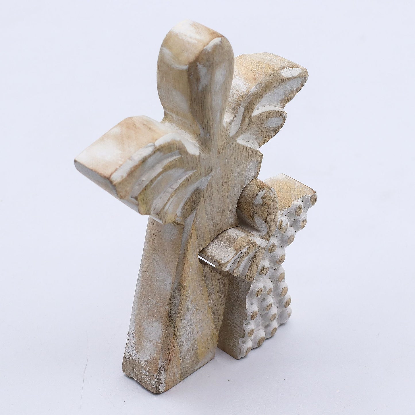 Ángel de madera de mango en ángel - Encalado - 15 cm