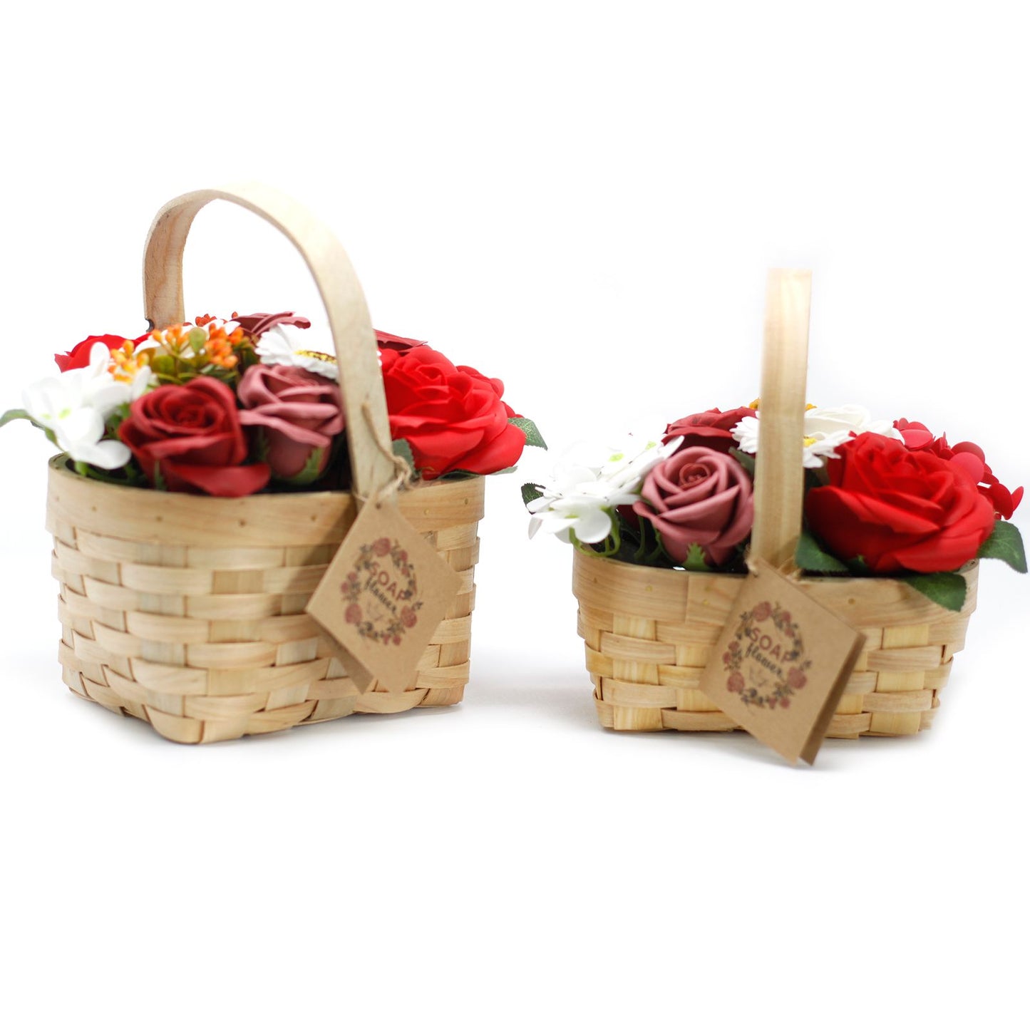 Bouquet dans un panier en osier - grand rouge