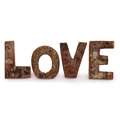 Juego de Letras Corteza Rústica - LOVE (4x3) - Pequeño 7cm