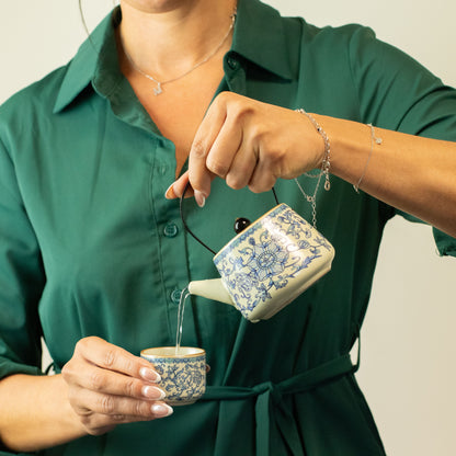 Conjunto de tetera de viaje y dos tazas - China Ru Azul