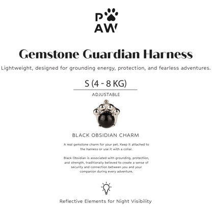 PAW - S (4-8 kg) Arnés de paso para perros Guardian con malla reflectante - Gris roca - Colgante de obsidiana negra