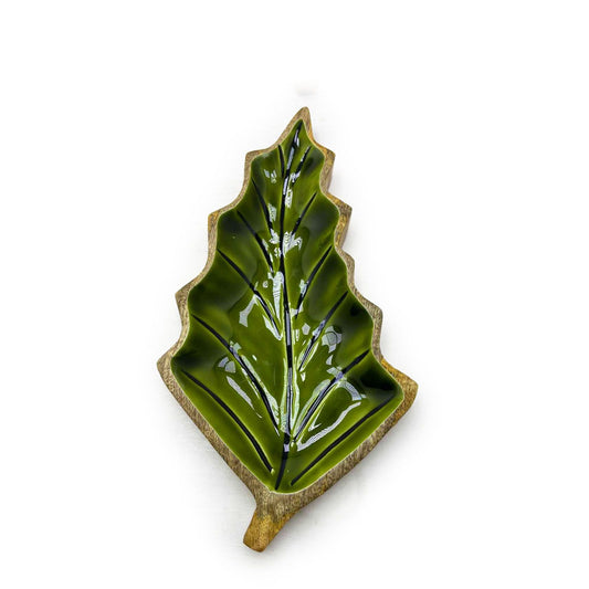 Perdu dans les bois - Bol en bois avec feuilles émaillées - 33 x 17 cm