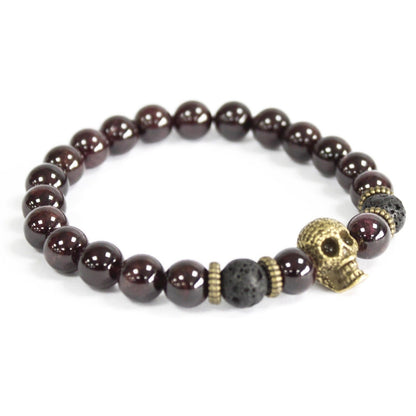 Pulsera Calavera Bronce Piedra Sangre