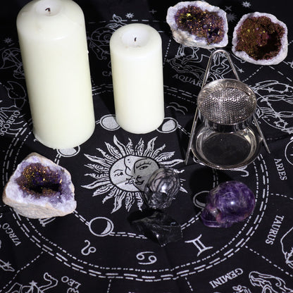 Mantel de altar esotérico con flecos - Horóscopo