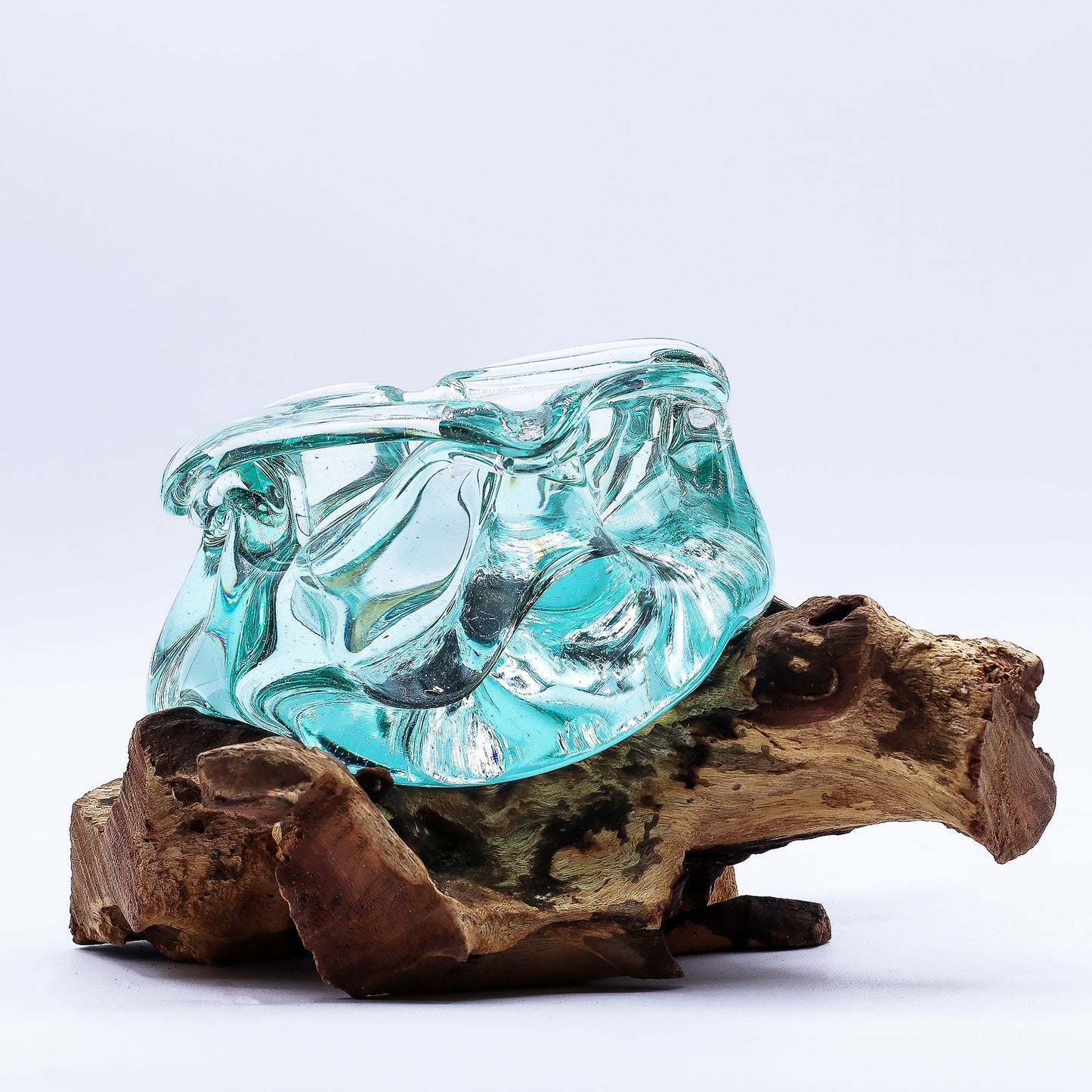 Cendrier en verre fusionné épais / Bougeoir en bois 23 cm