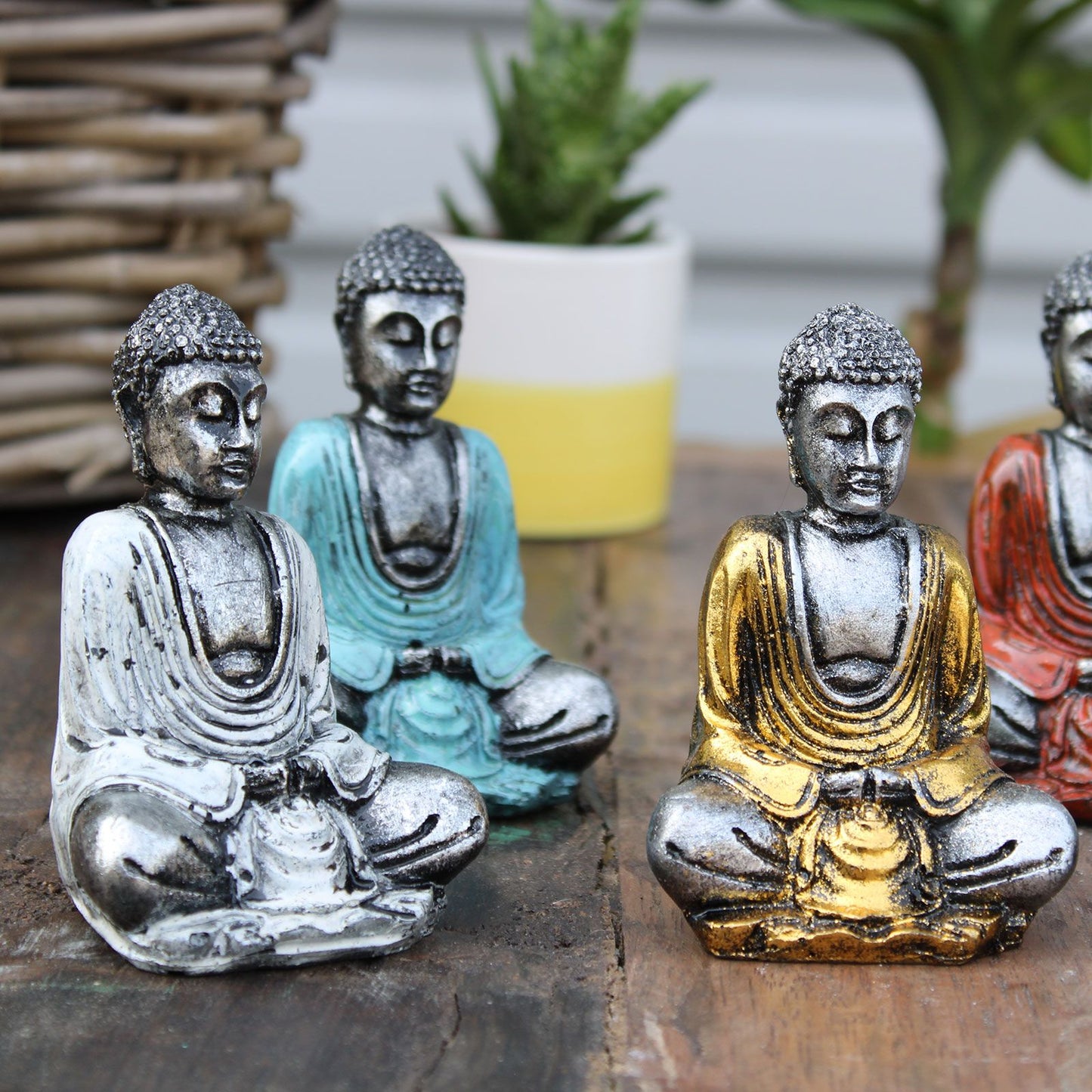 6 x Mini-Buddha in Silber (verschiedene Farben)