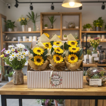 Seifenblume – Strauß aus zwei Sonnenblumen