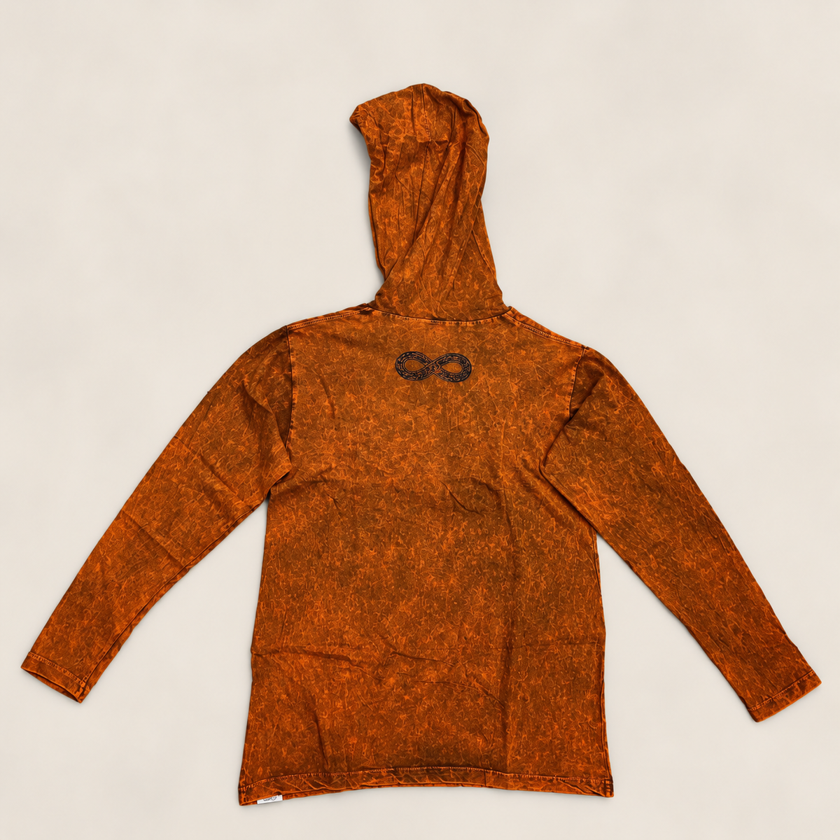 Camisa con capucha pequeña lavada a la piedra con bolsillo canguro - Naranja quemado
