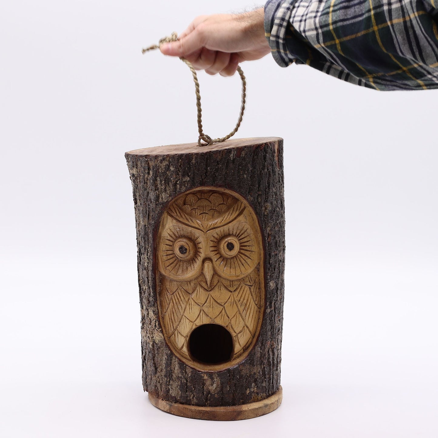 Gesicht aus Baumstamm – Vogelhaus – Weise Eule