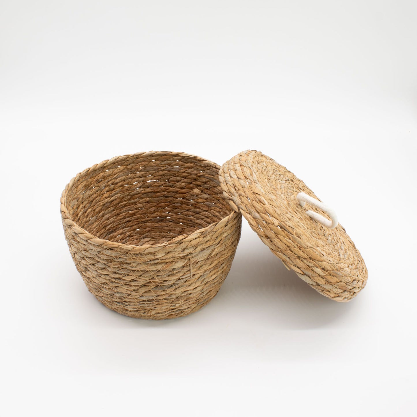 Runde Körbe aus Seegras und Baumwolle mit Deckeln – Natur – 3er Set