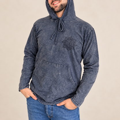 Camisa con capucha grande lavada a la piedra con bolsillo canguro - Lavanda polvorienta