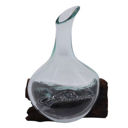 Mini carafe en verre fusionné sur bois - 20 cm