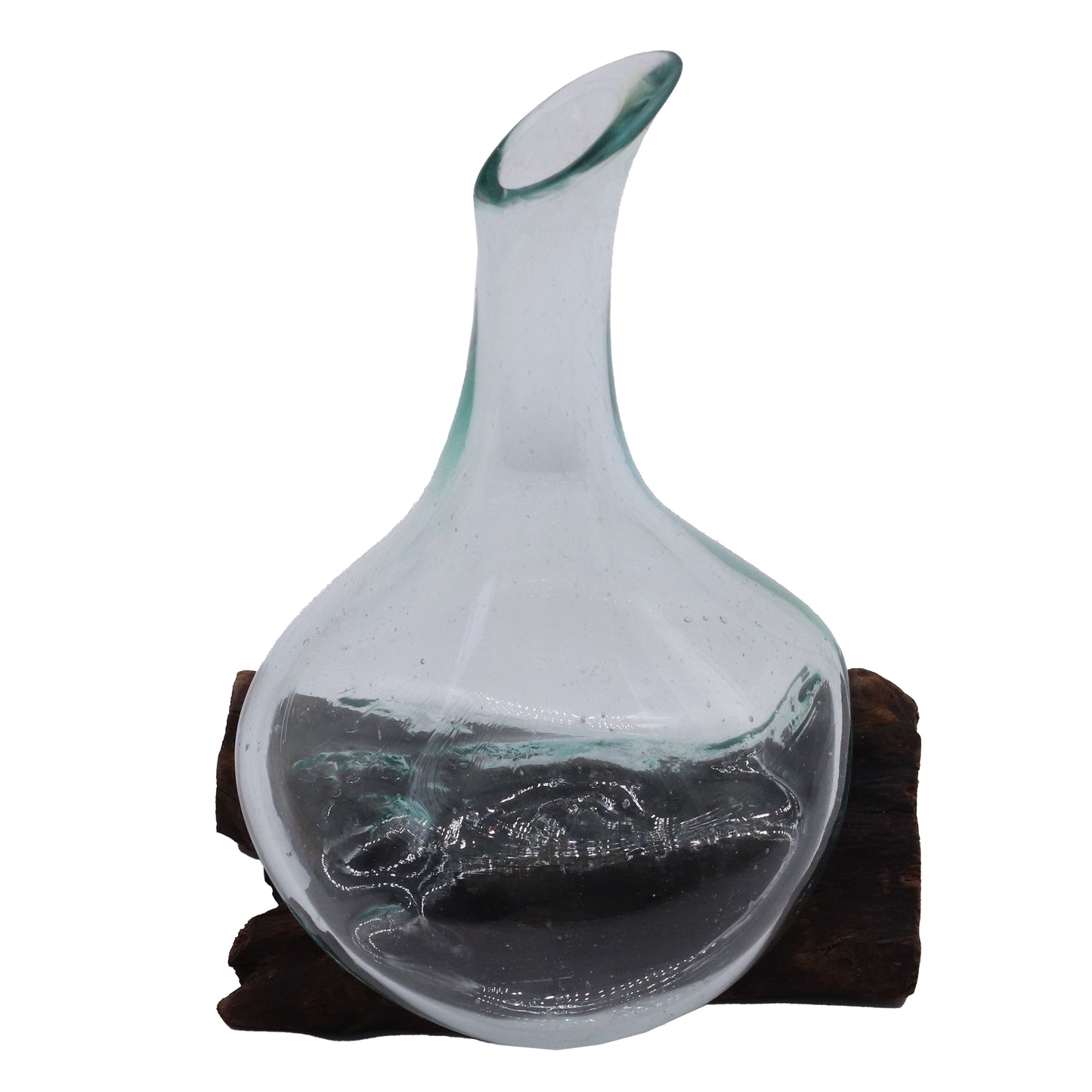 Mini carafe en verre fusionné sur bois - 20 cm