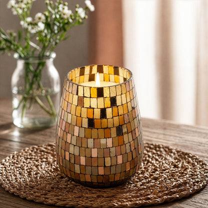 Velas en tarro de vidrio alto - mosaico ámbar