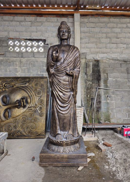Estatua alta de Buda de pie de oro antiguo - 3 m de altura