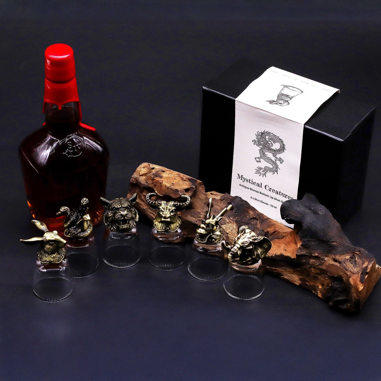 Set de regalo de 6 vasos de chupito (50 ml) - Criaturas Salvajes del Bosque - Bronce antiguo
