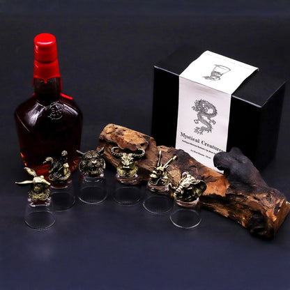 Set de regalo de 6 vasos de chupito (50 ml) - Criaturas Salvajes del Bosque - Bronce antiguo