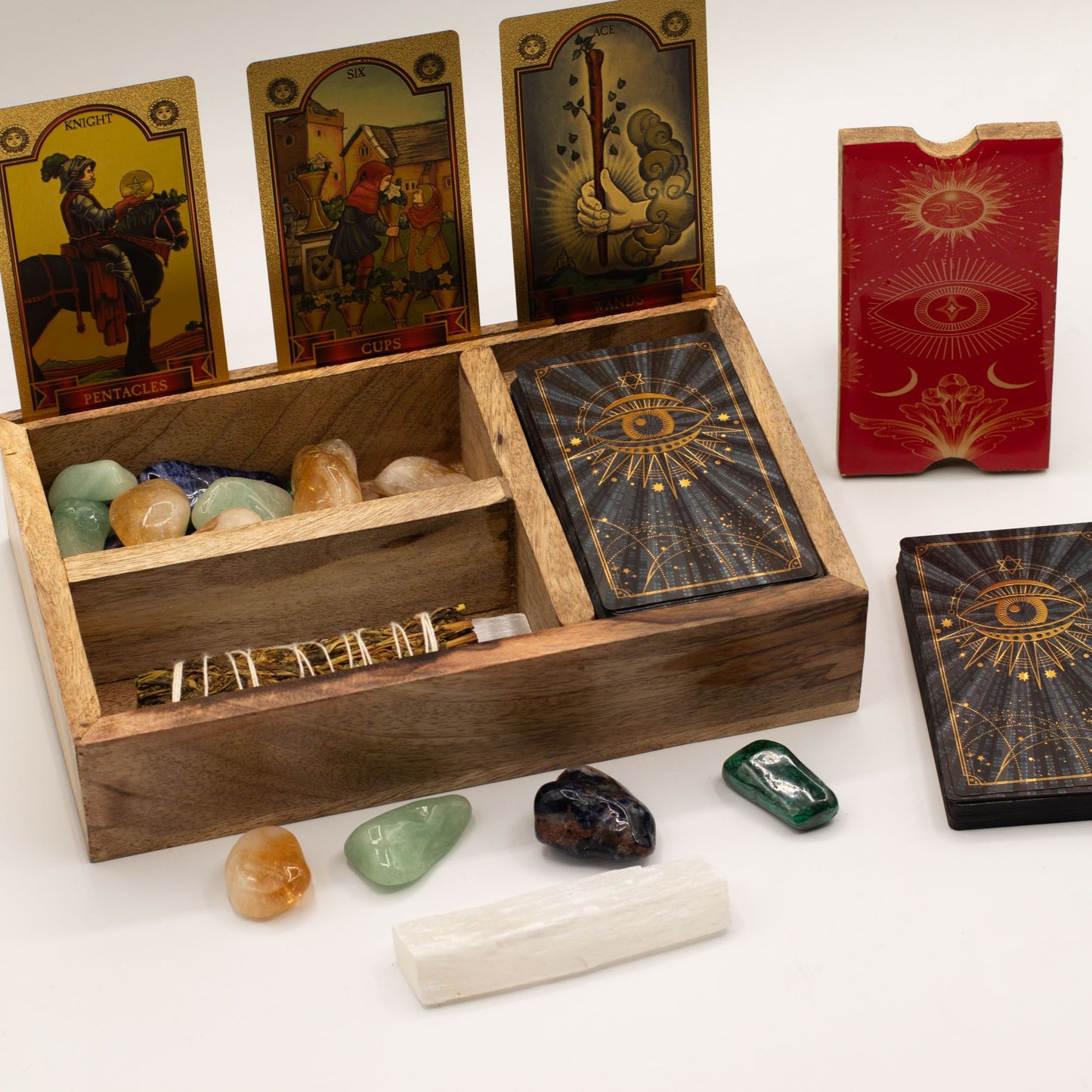 Dreiteilige Tarotbox mit Kartenständer