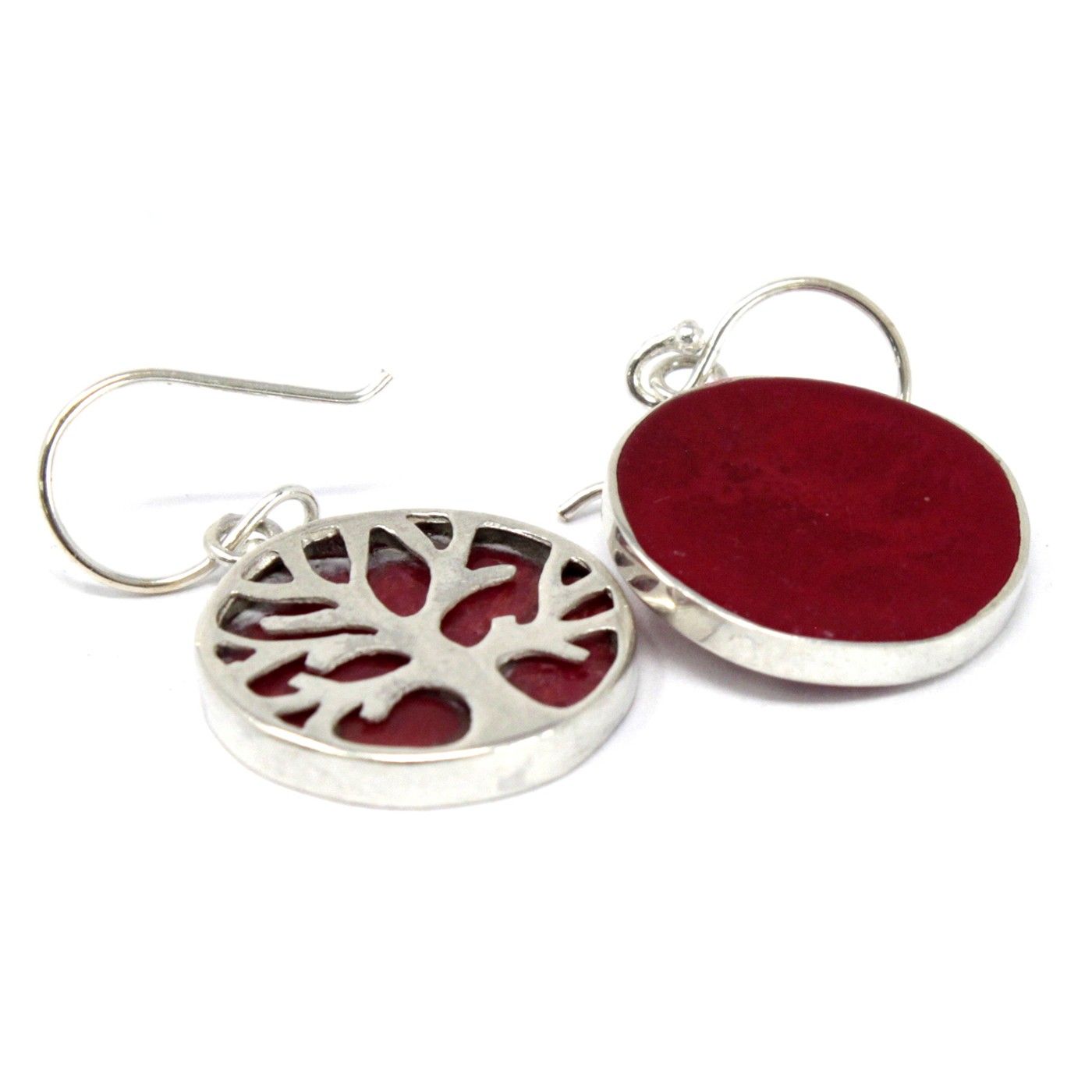 Pendientes Plata Árbol Vida 15mm Coral