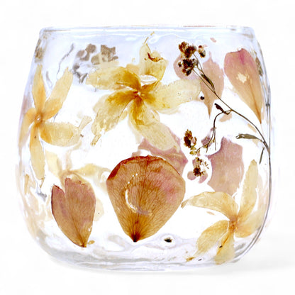 Bougeoir droit en verre floral naturel - rose - (8x8cm)