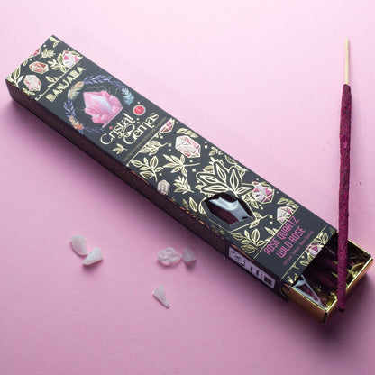 Banjara Cristal Gemas Varillas de incienso - Cuarzo Rosa Rosa Silvestre