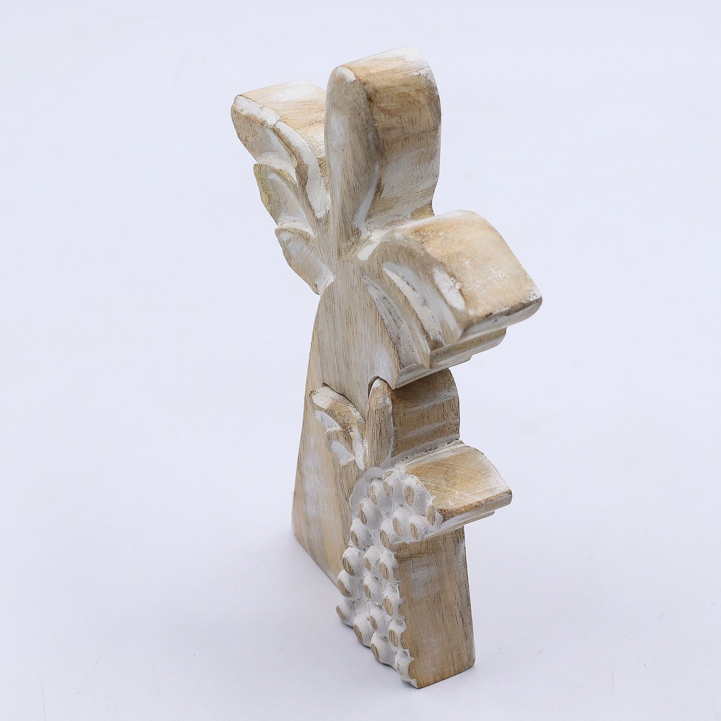 Ángel de madera de mango en ángel - Encalado - 15 cm