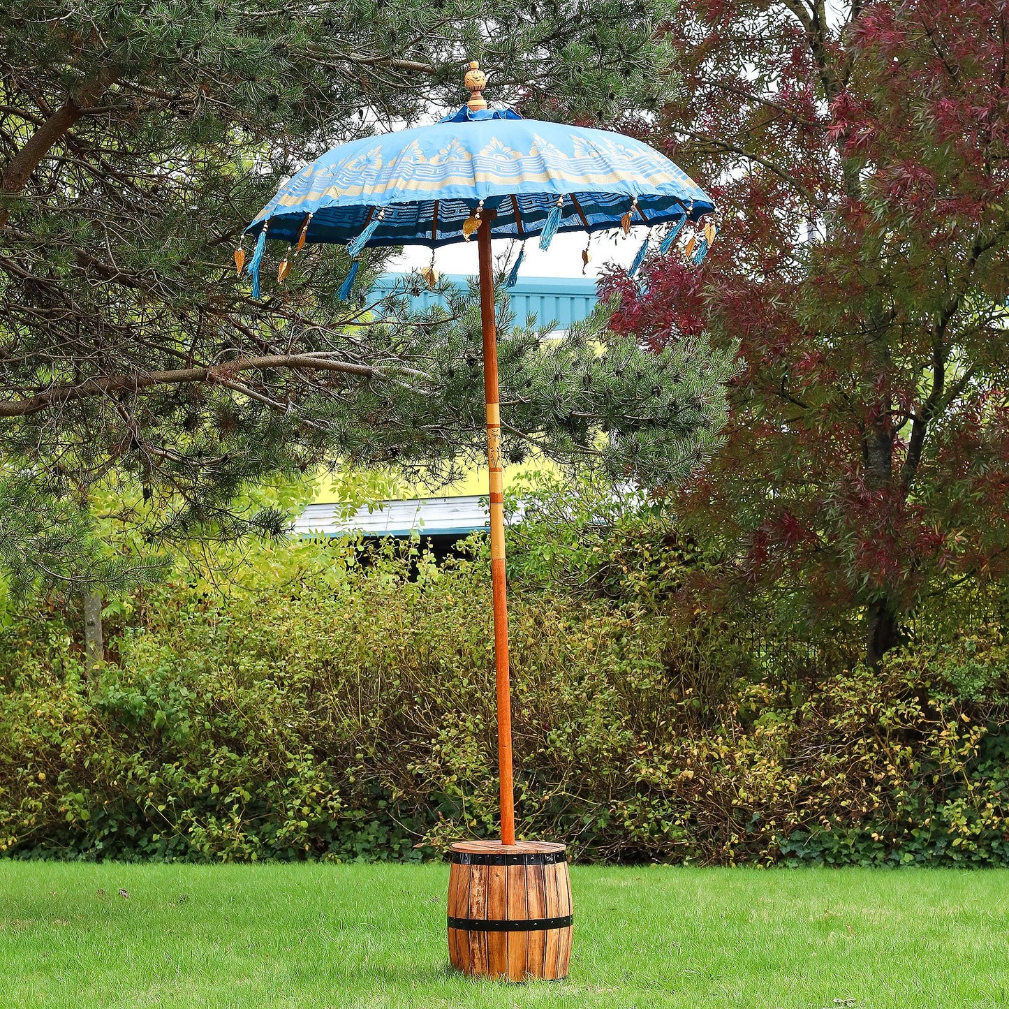 Parasol Bali Patio - Coton - Décor Turquoise - 1,5 m