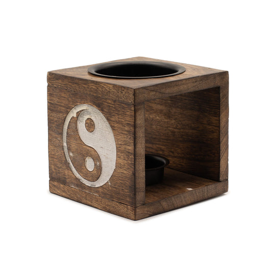 Quemador de aceite de madera de mango cuadrado - Yin Yang