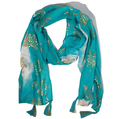 Foulard d'été Nomad Sari – Imprimé Tortues – Turquoise (180 × 50 cm)