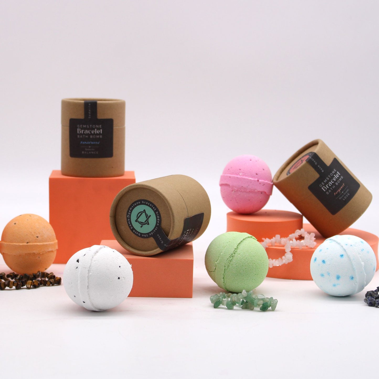 Bracelet bombe de bain avec pierres précieuses en jaspe blanc