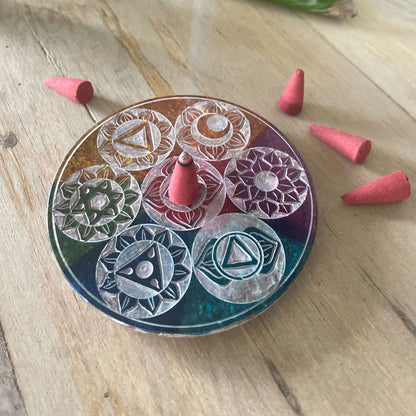 Porta Incienso en Disco de Esteatita 10cm - Siete Chakras