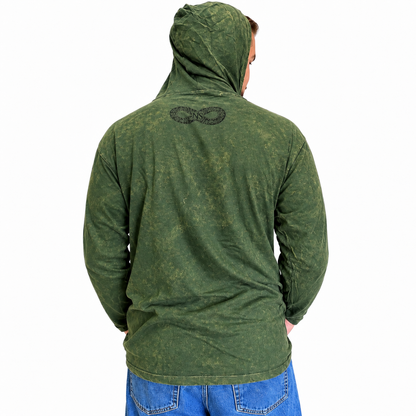 Camisa con capucha grande lavada a la piedra con bolsillo canguro - Verde azulado vintage